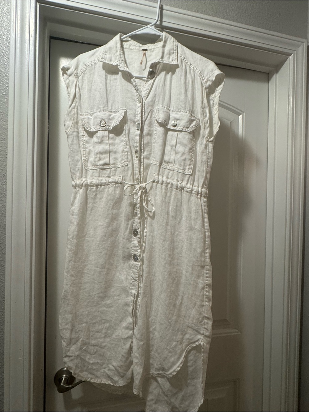 Free People Cream Button-Front Midi Shirtdress 100 percent linen